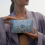 Blue Crystal Clutch – Luxury Rhinestone Mosaic Evening Bag - in Ocean Blue | Arvea Bags