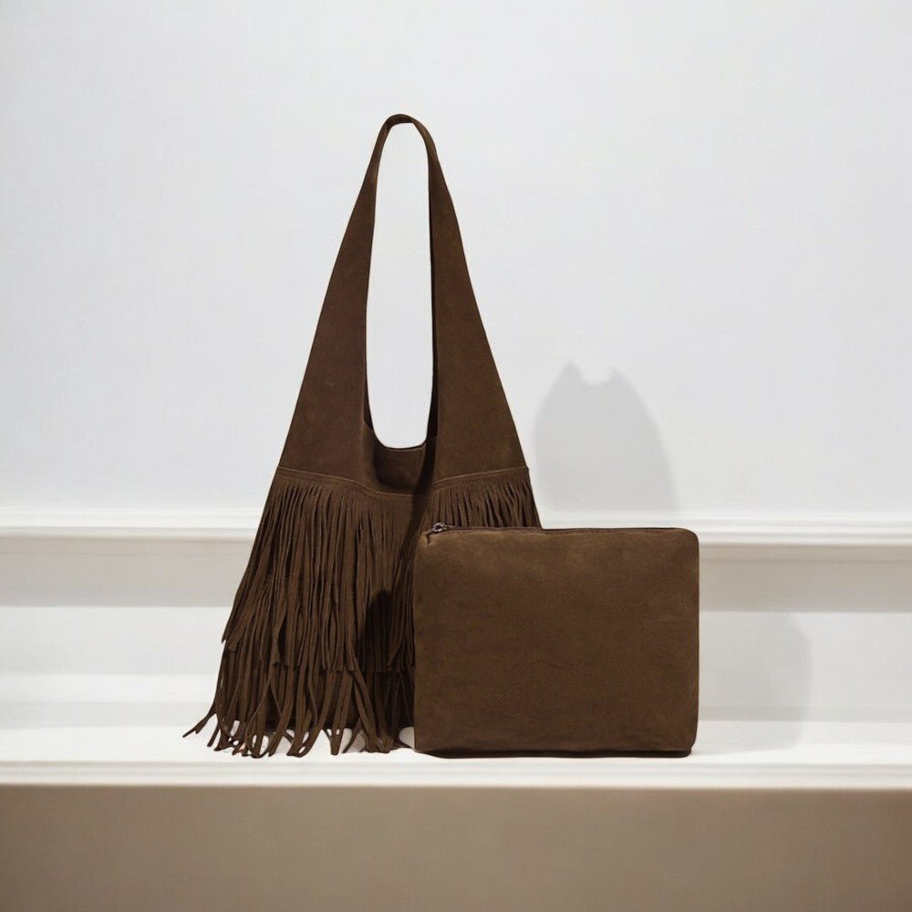 Boheemse | Suede Fringe Hobo Bag – A Statement of Bohemian Elegance - in Dark Brown | Arvea Bags