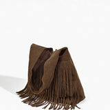 Boheemse | Suede Fringe Hobo Bag – A Statement of Bohemian Elegance - in Dark Brown | Arvea Bags