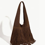 Boheemse | Suede Fringe Hobo Bag – A Statement of Bohemian Elegance - in Dark Brown | Arvea Bags