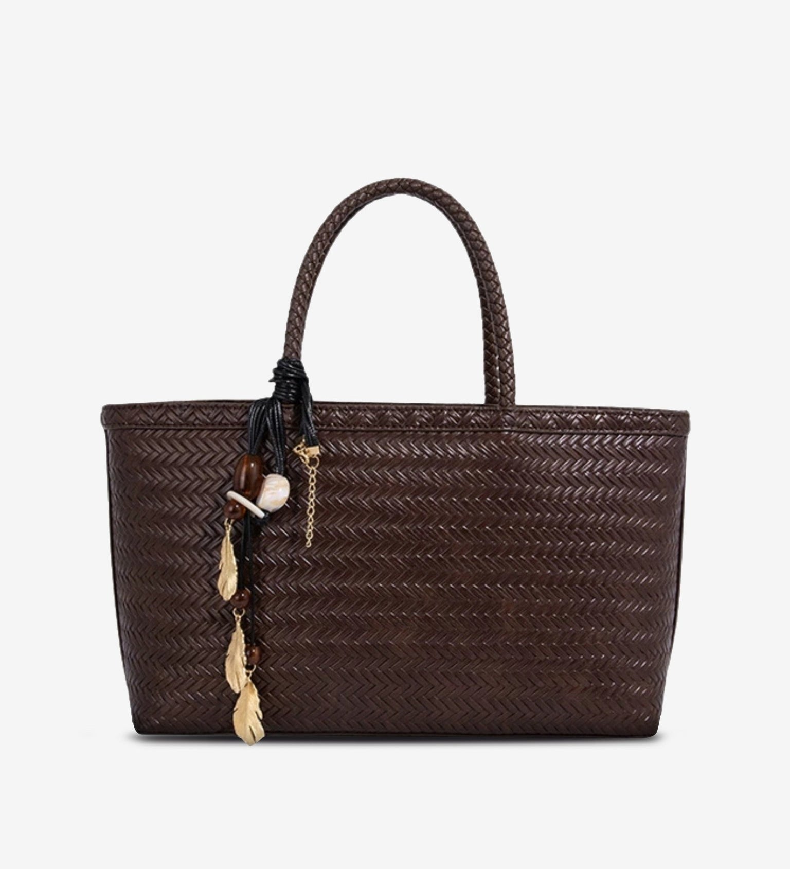 Boho Chic Woven Tote Bag for Women – Dual Handle Design - in Dark Brown | Arvea Bags