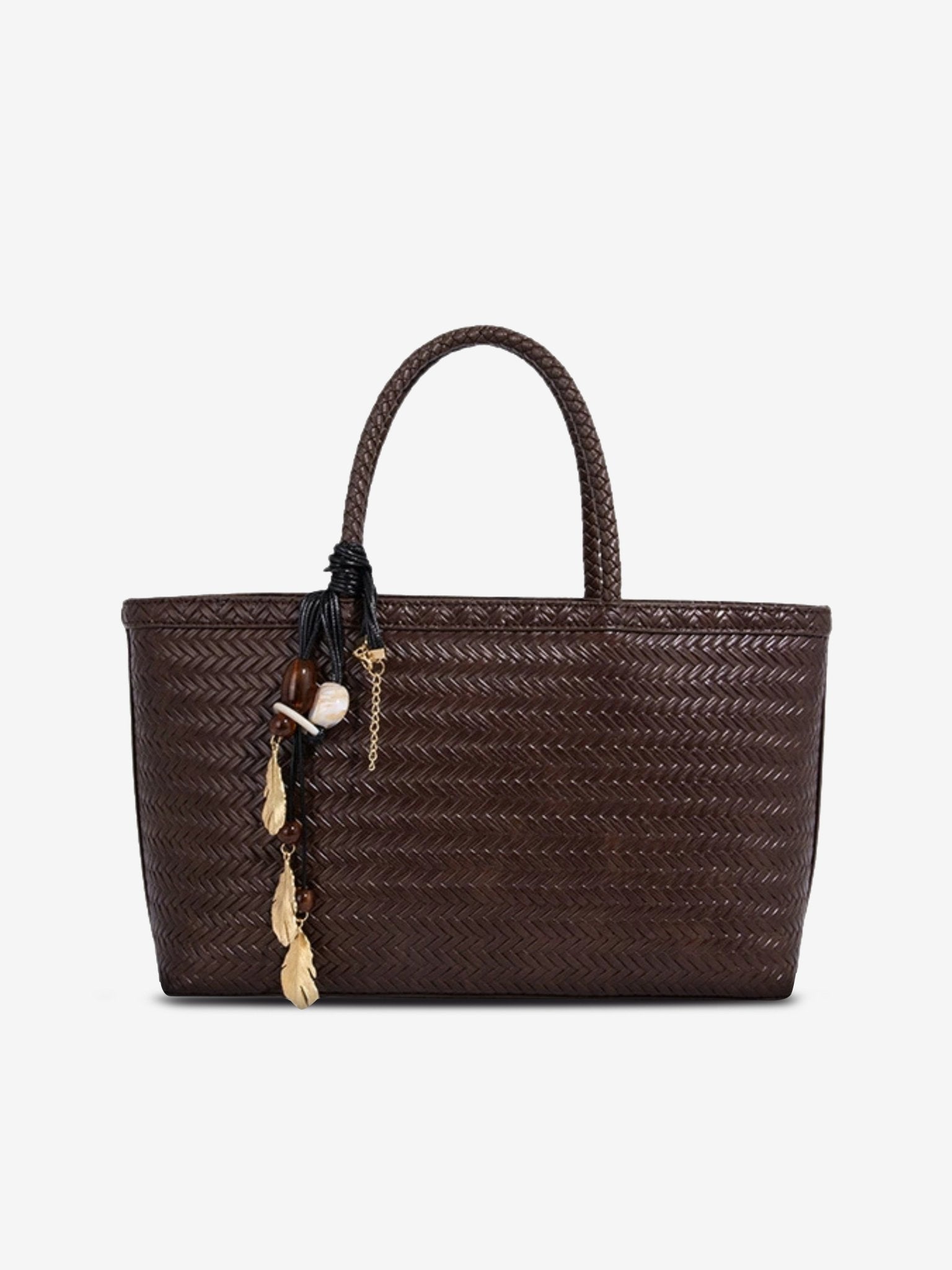 Boho Chic Woven Tote Bag for Women – Dual Handle Design - in Dark Brown | Arvea Bags