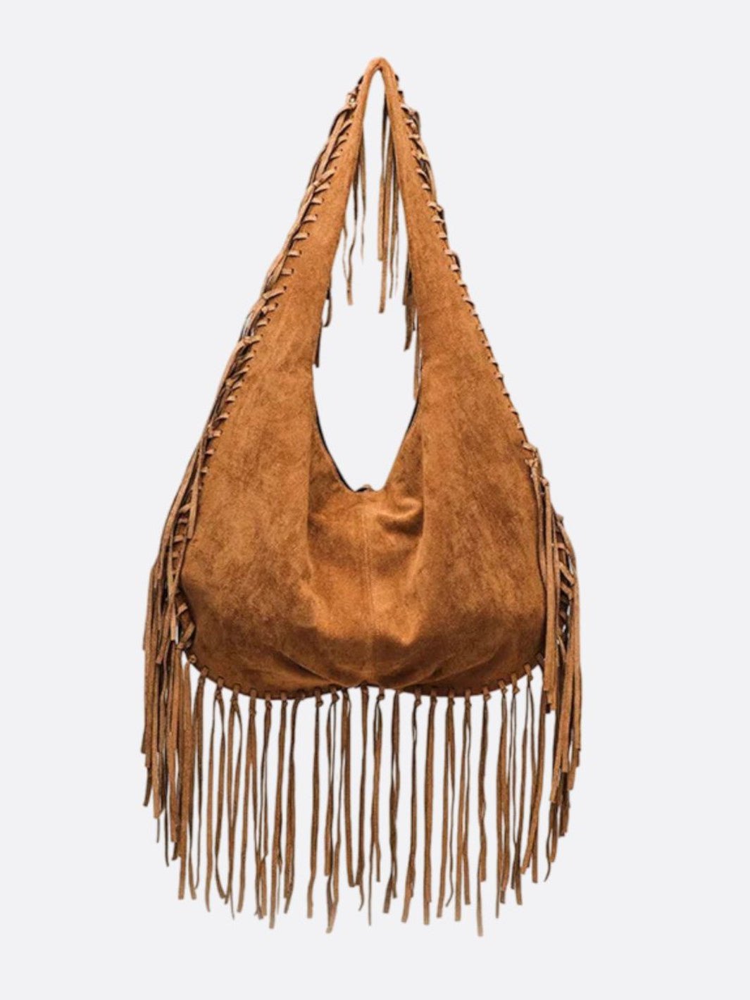 Boho Fringe Hobo Bag – Suede - Look Slouchy Shoulder Purse - in Light Brown | Arvea Bags