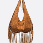 Boho Fringe Hobo Bag – Suede - Look Slouchy Shoulder Purse - in Light Brown | Arvea Bags