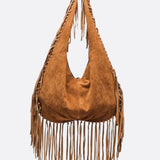 Boho Fringe Hobo Bag – Suede - Look Slouchy Shoulder Purse - in Light Brown | Arvea Bags