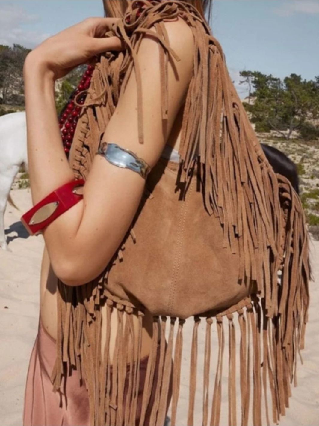 Boho Fringe Hobo Bag – Suede - Look Slouchy Shoulder Purse - in Light Brown | Arvea Bags