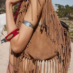 Boho Fringe Hobo Bag – Suede - Look Slouchy Shoulder Purse - in Light Brown | Arvea Bags