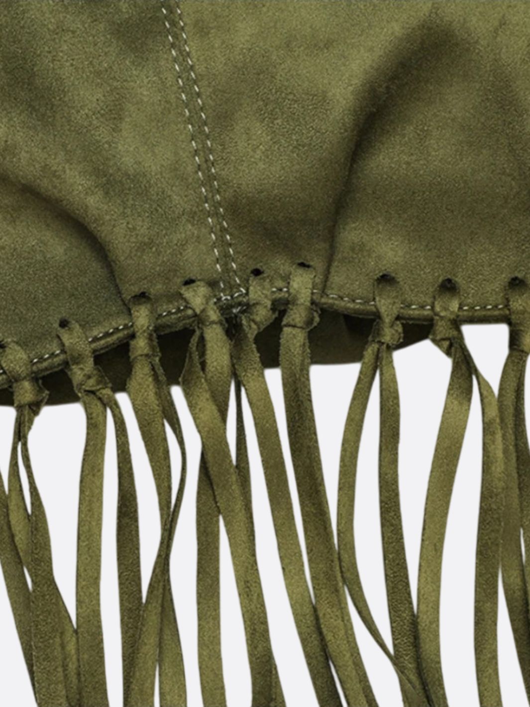 Boho Fringe Hobo Bag – Suede - Look Slouchy Shoulder Purse - in Military Green | Arvea Bags