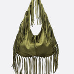 Boho Fringe Hobo Bag – Suede - Look Slouchy Shoulder Purse - in Military Green | Arvea Bags