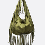 Boho Fringe Hobo Bag – Suede - Look Slouchy Shoulder Purse - in Military Green | Arvea Bags