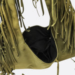 Boho Fringe Hobo Bag – Suede - Look Slouchy Shoulder Purse - in Military Green | Arvea Bags