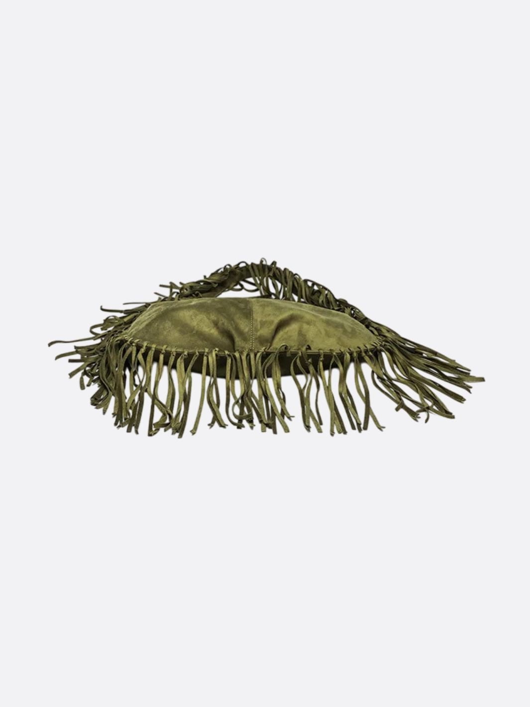 Boho Fringe Hobo Bag – Suede - Look Slouchy Shoulder Purse - in Military Green | Arvea Bags