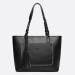 Boho Leather Tote Bag – Braided Straps & Tassel Charm - in Black | Arvea Bags