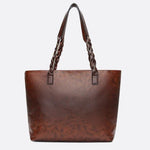 Boho Leather Tote Bag – Braided Straps & Tassel Charm - in Dark Brown | Arvea Bags
