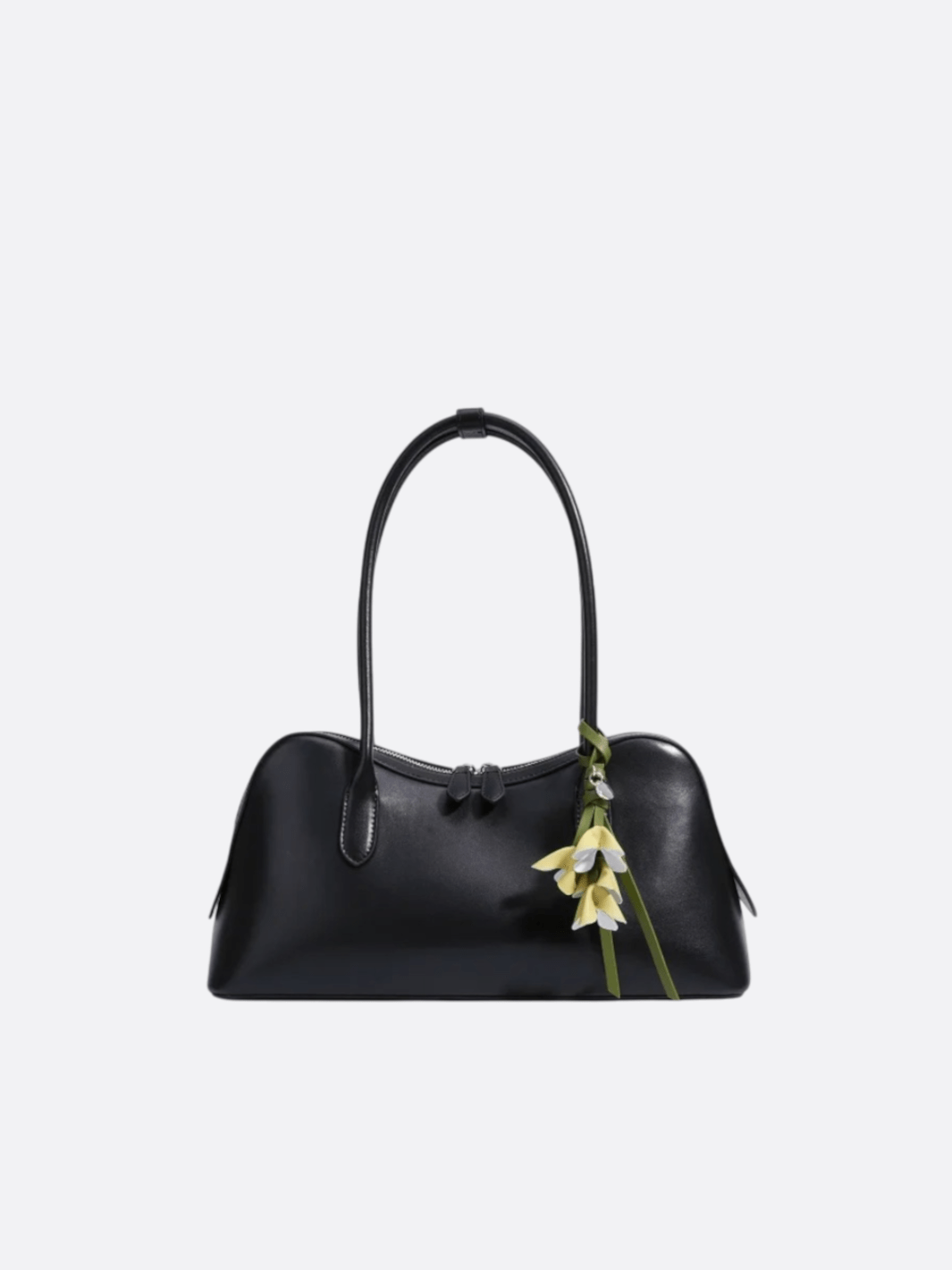 Boston Shoulder Bag with Floral Charm – Elegant Everyday Handbag - in Black | Arvea Bags