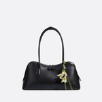 Boston Shoulder Bag with Floral Charm – Elegant Everyday Handbag - in Black | Arvea Bags