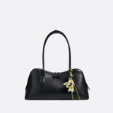 Boston Shoulder Bag with Floral Charm – Elegant Everyday Handbag - in Black | Arvea Bags