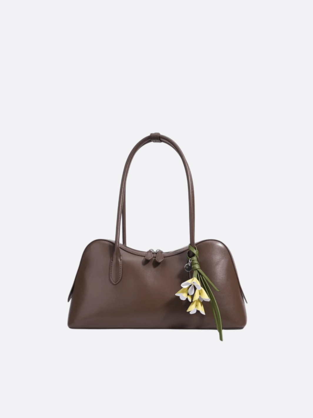 Boston Shoulder Bag with Floral Charm – Elegant Everyday Handbag - in Dark Brown | Arvea Bags