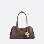 Boston Shoulder Bag with Floral Charm – Elegant Everyday Handbag - in Dark Brown | Arvea Bags