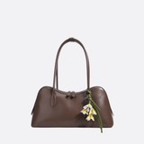 Boston Shoulder Bag with Floral Charm – Elegant Everyday Handbag - in Dark Brown | Arvea Bags