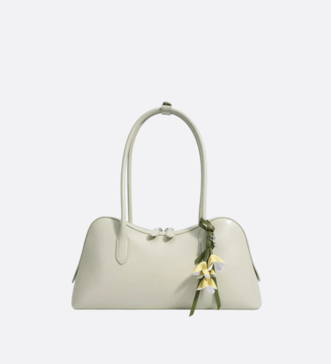 Boston Shoulder Bag with Floral Charm – Elegant Everyday Handbag - in Green | Arvea Bags