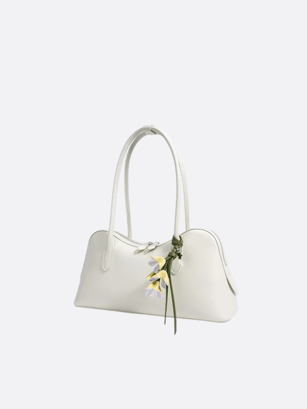 Boston Shoulder Bag with Floral Charm – Elegant Everyday Handbag - in White | Arvea Bags