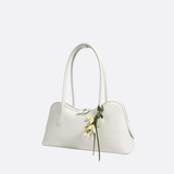 Boston Shoulder Bag with Floral Charm – Elegant Everyday Handbag - in White | Arvea Bags