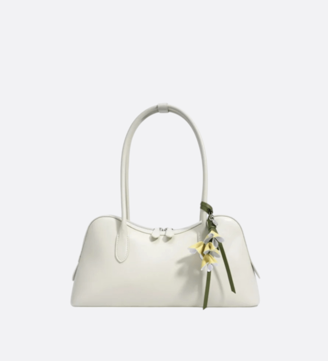 Boston Shoulder Bag with Floral Charm – Elegant Everyday Handbag - in White | Arvea Bags