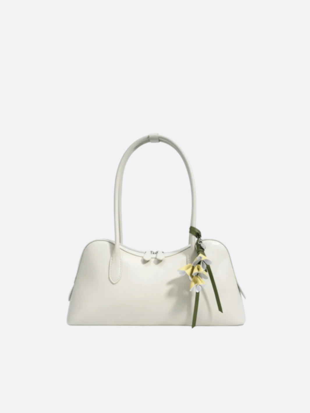 Boston Shoulder Bag with Floral Charm – Elegant Everyday Handbag - in White | Arvea Bags