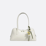 Boston Shoulder Bag with Floral Charm – Elegant Everyday Handbag - in White | Arvea Bags