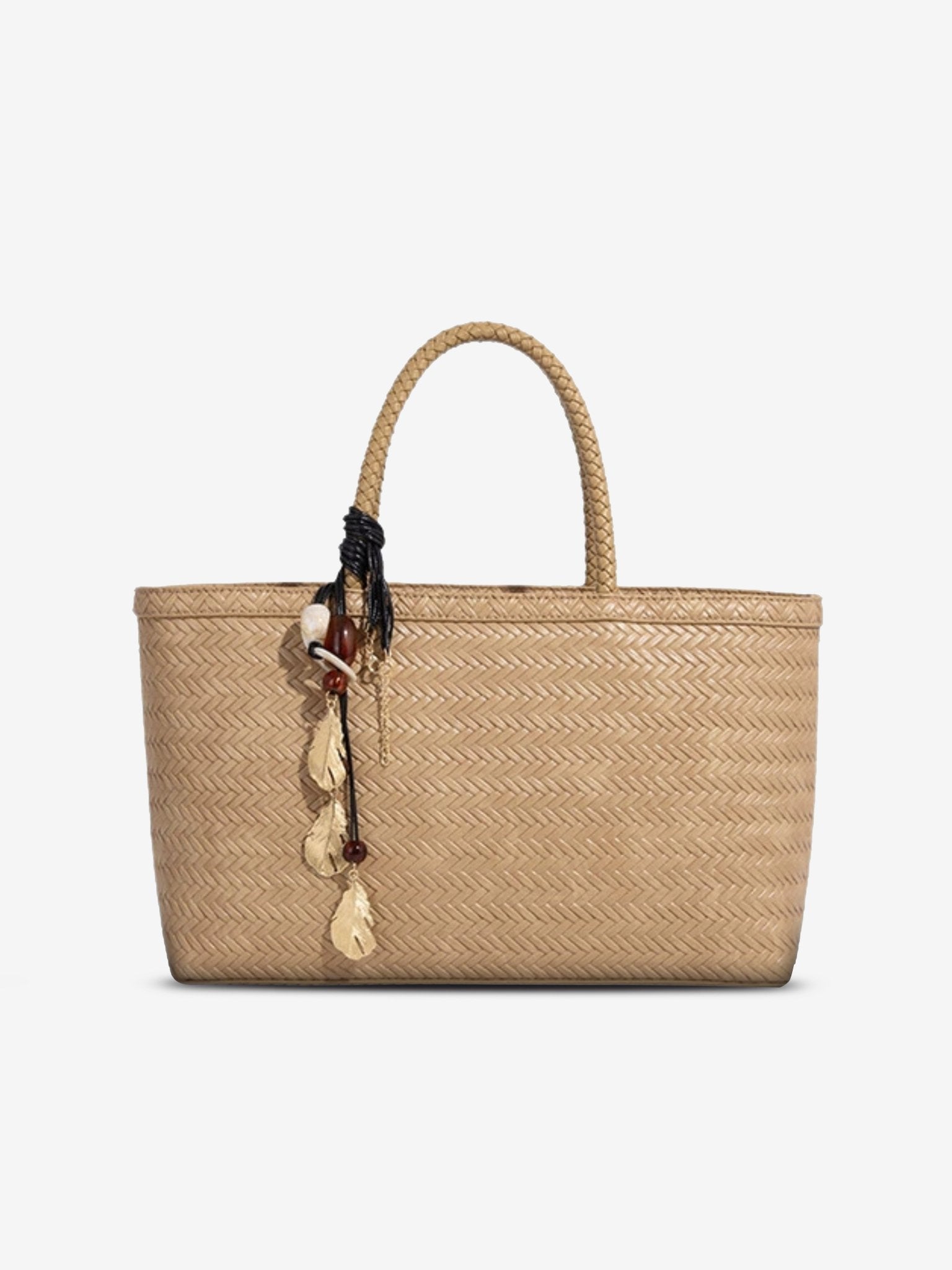 Braided Tote Bag with Removable Strap – Stylish Everyday Handbag with Charm - in Beige | Arvea Bags