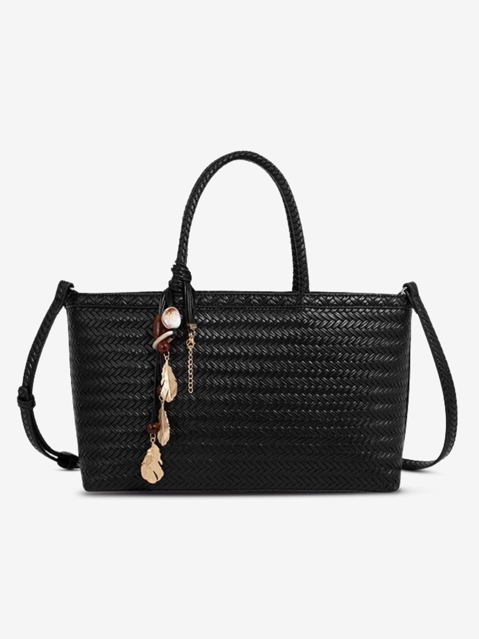 Braided Tote Bag with Removable Strap – Stylish Everyday Handbag with Charm - in Black | Arvea Bags