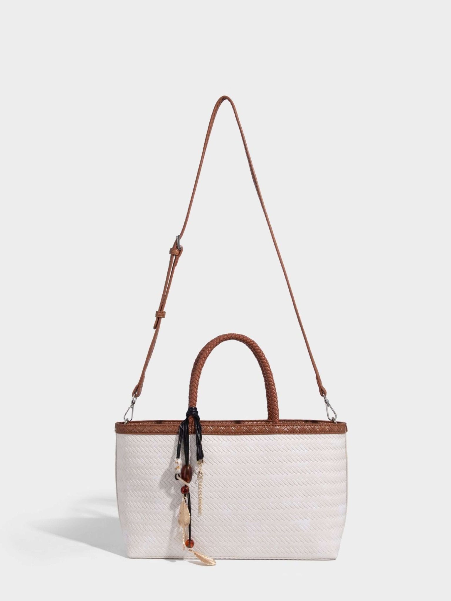 Braided Tote Bag with Removable Strap – Stylish Everyday Handbag with Charm - in Black | Arvea Bags