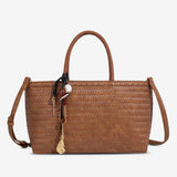 Braided Tote Bag with Removable Strap – Stylish Everyday Handbag with Charm - in Brown | Arvea Bags