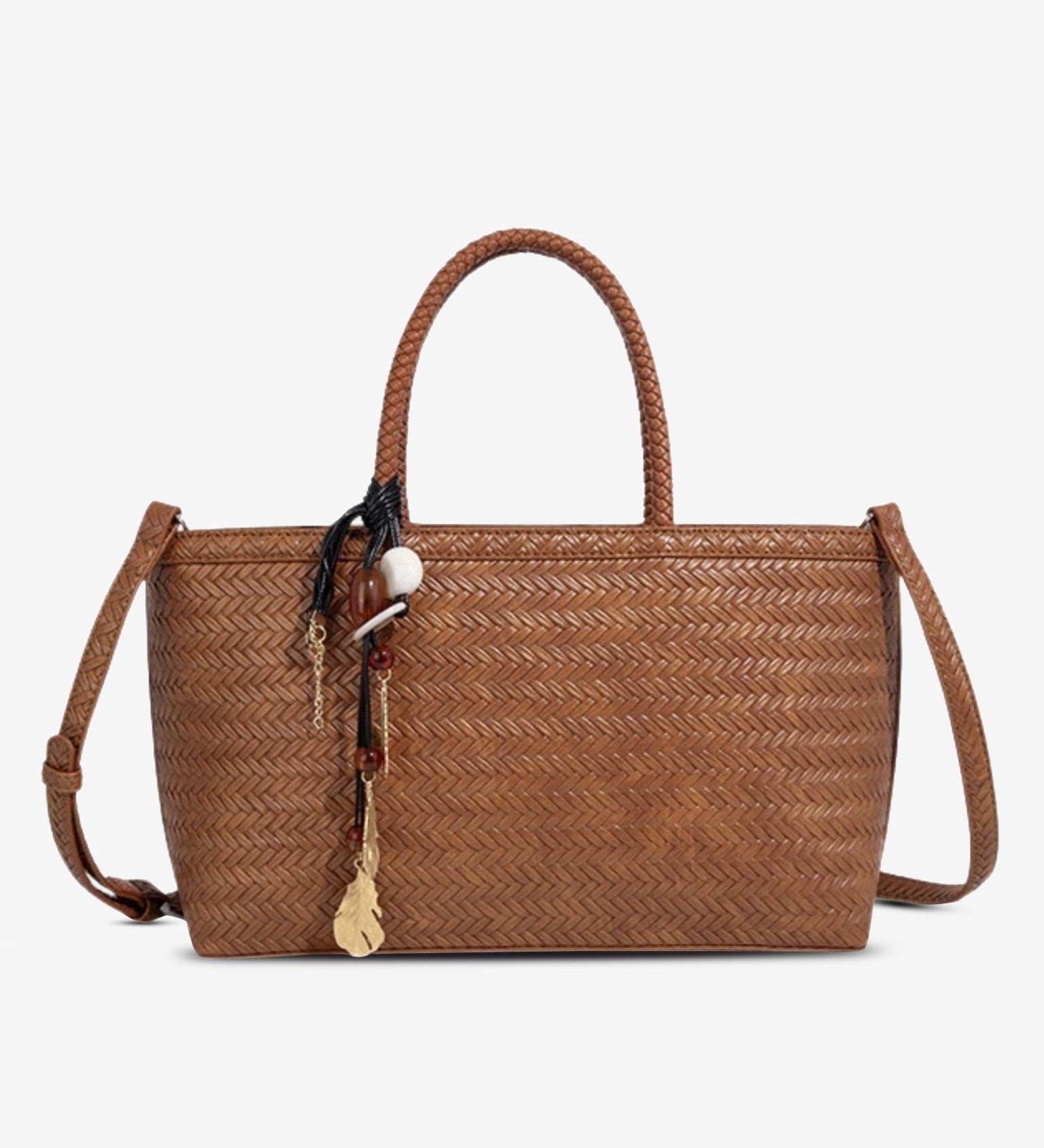Braided Tote Bag with Removable Strap – Stylish Everyday Handbag with Charm - in Brown | Arvea Bags