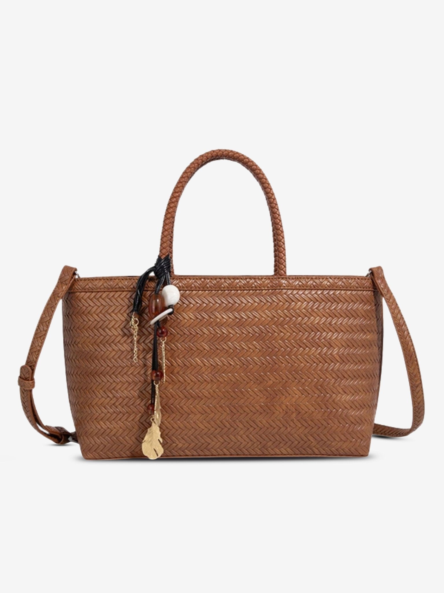 Braided Tote Bag with Removable Strap – Stylish Everyday Handbag with Charm - in Brown | Arvea Bags