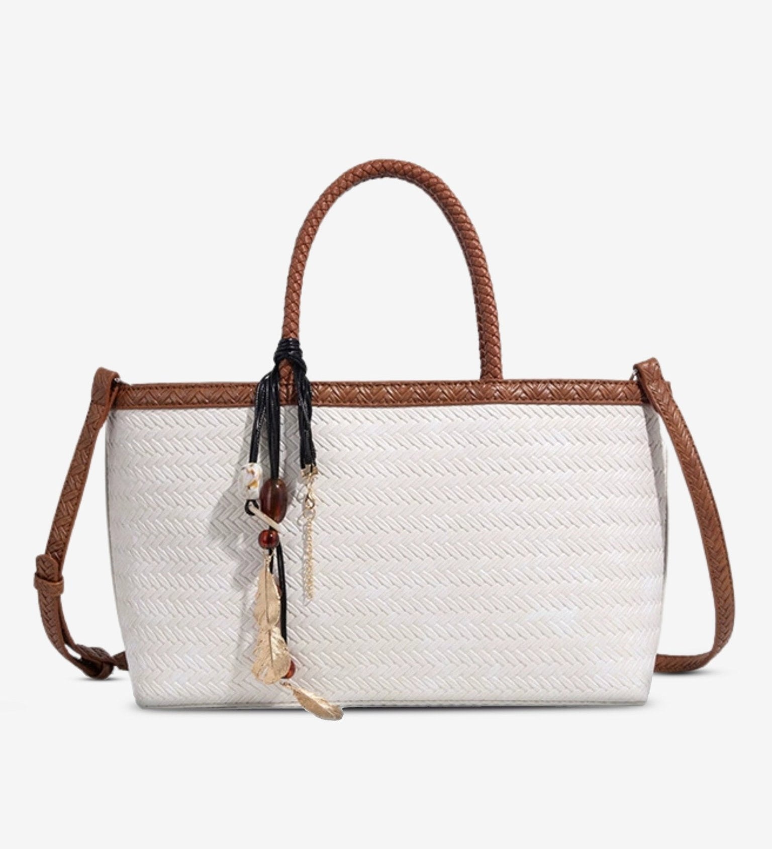 Braided Tote Bag with Removable Strap – Stylish Everyday Handbag with Charm - in White | Arvea Bags