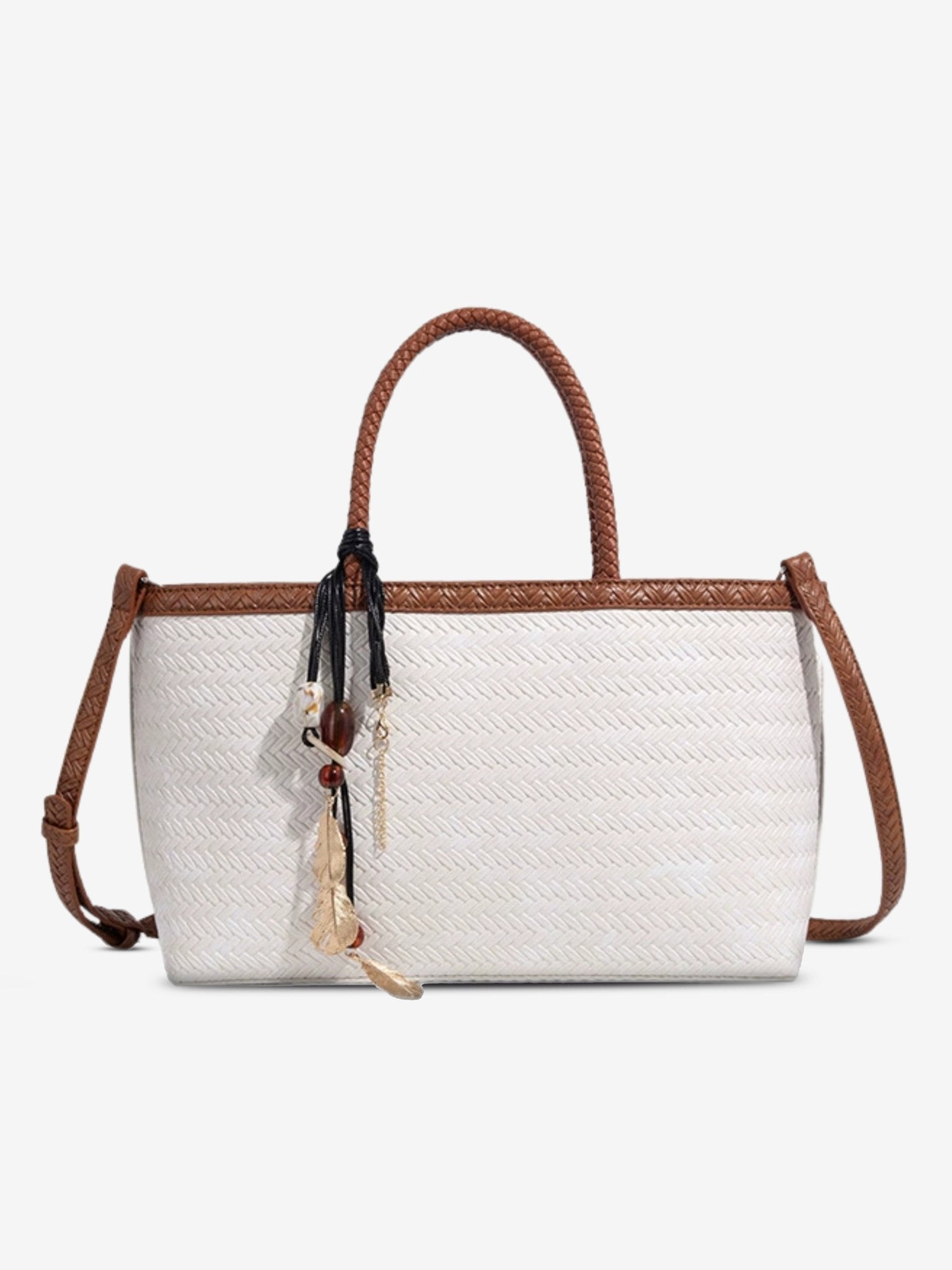Braided Tote Bag with Removable Strap – Stylish Everyday Handbag with Charm - in White | Arvea Bags