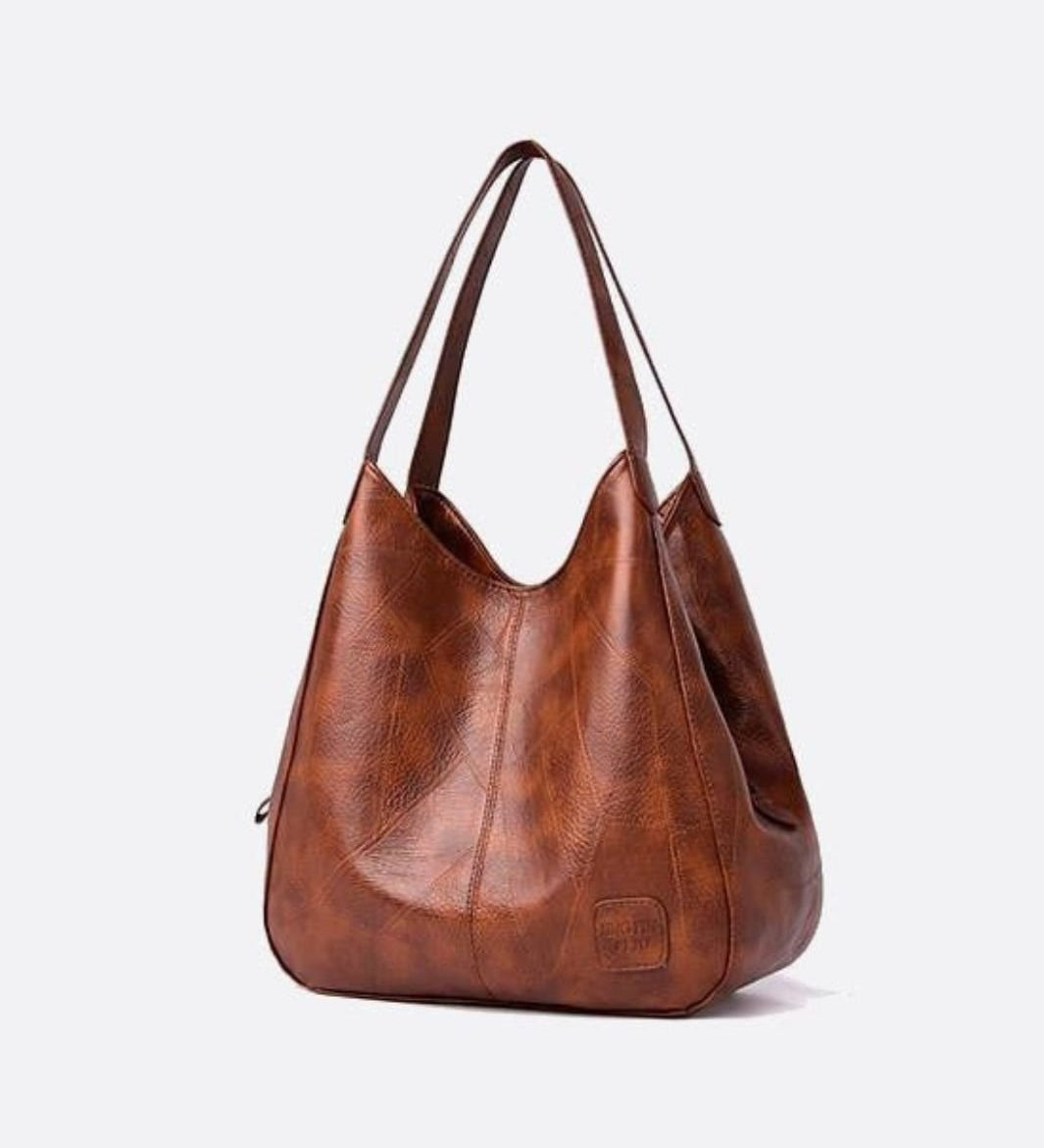 Brown Distressed Faux Leather Hobo Bag - Slouchy & Spacious - in Light Brown | Arvea Bags