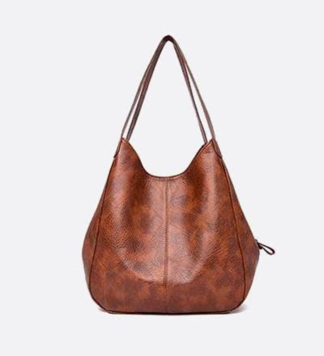 Brown Distressed Faux Leather Hobo Bag - Slouchy & Spacious - in Light Brown | Arvea Bags