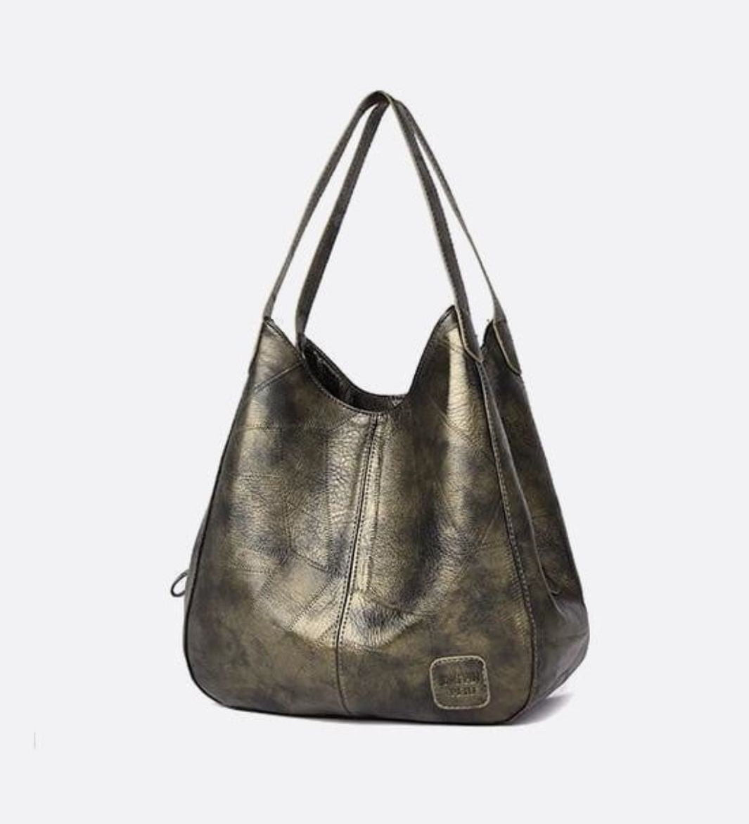 Brown Distressed Faux Leather Hobo Bag - Slouchy & Spacious - in Muted Green | Arvea Bags