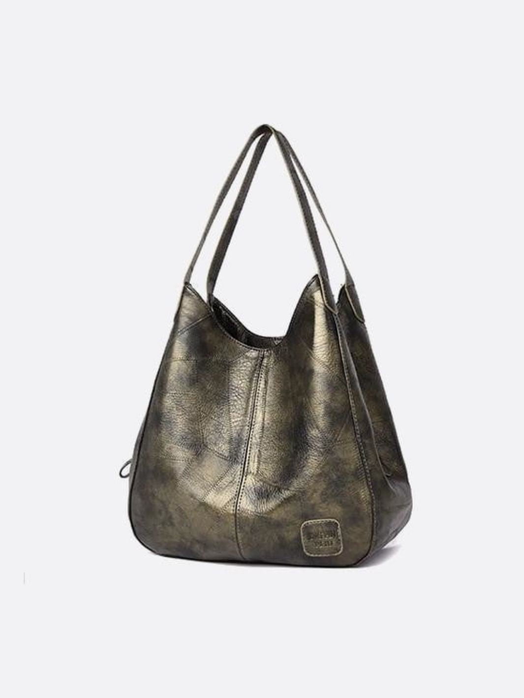 Brown Distressed Faux Leather Hobo Bag - Slouchy & Spacious - in Muted Green | Arvea Bags