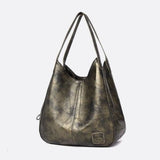Brown Distressed Faux Leather Hobo Bag - Slouchy & Spacious - in Muted Green | Arvea Bags