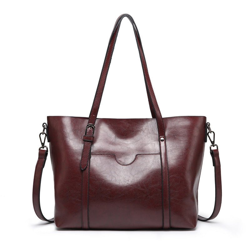 Brown Faux Leather Tote Bag - Versatile Shoulder & Crossbody - in Dark Brown | Arvea Bags