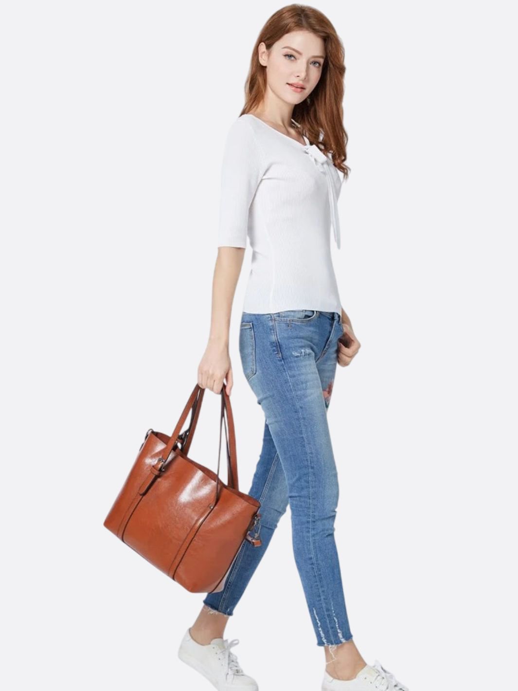 Brown Leather Tote Bag – Classic Elegance Meets Everyday Practicality - in Camel | Arvea Bags