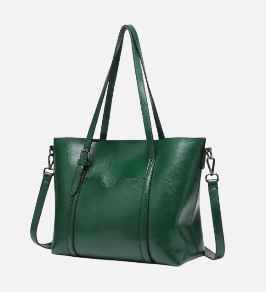 Brown Leather Tote Bag – Classic Elegance Meets Everyday Practicality - in Dark Green | Arvea Bags