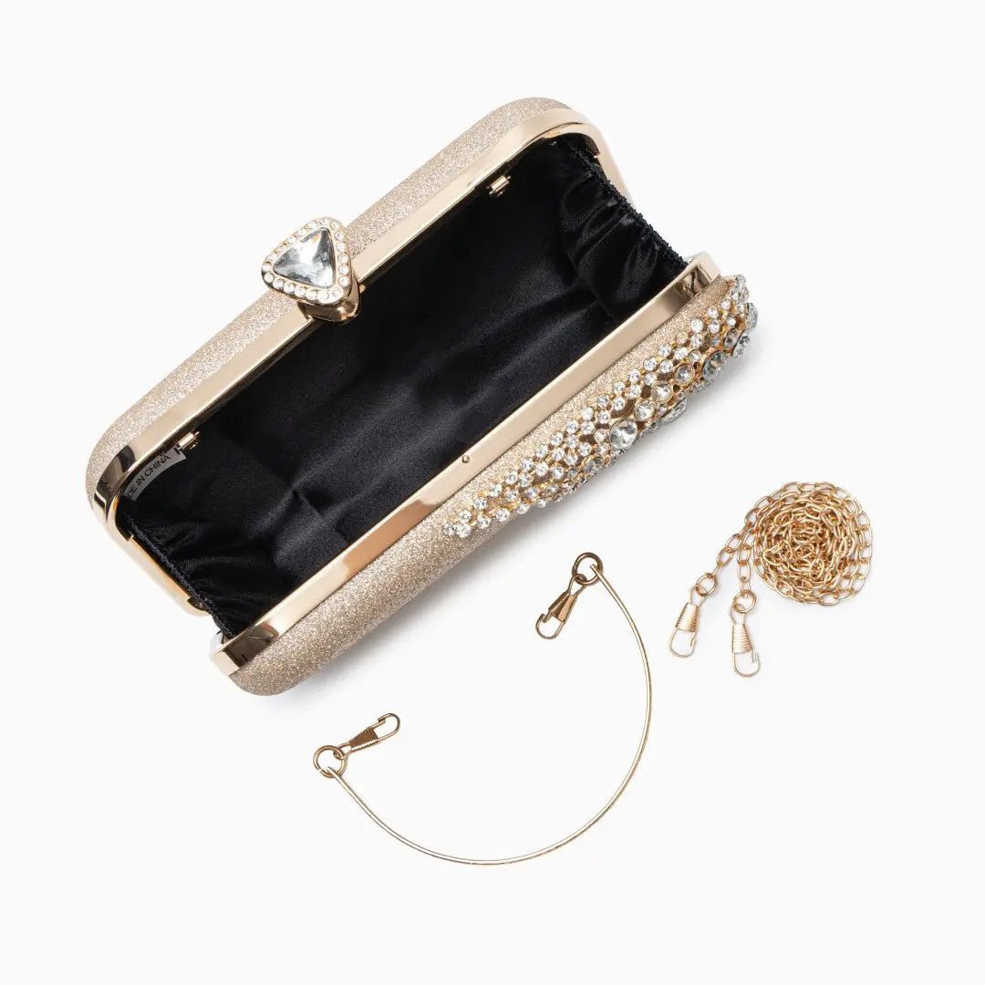 Calithea | Crystal & Gold Evening Clutch – Radiant Glamour - in Gold | Arvea Bags
