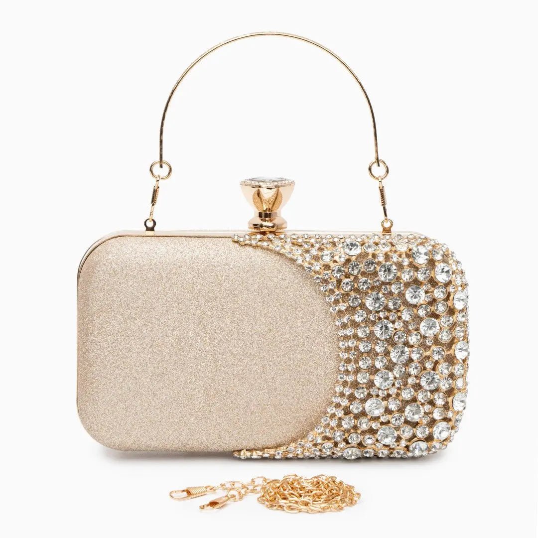 Calithea | Crystal & Gold Evening Clutch – Radiant Glamour - in Gold | Arvea Bags