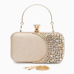 Calithea | Crystal & Gold Evening Clutch – Radiant Glamour - in Gold | Arvea Bags