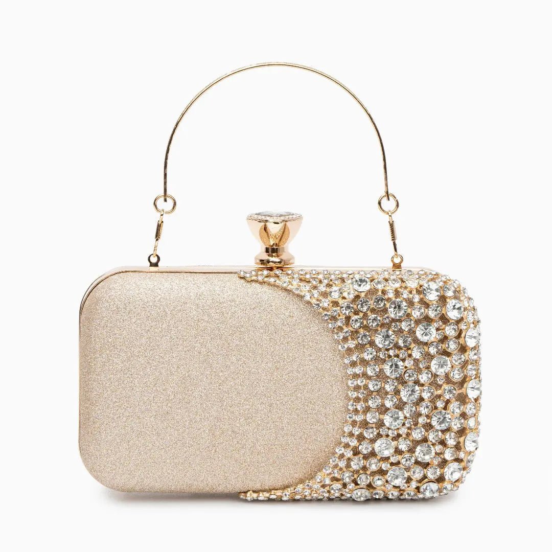 Calithea | Crystal & Gold Evening Clutch – Radiant Glamour - in Gold | Arvea Bags